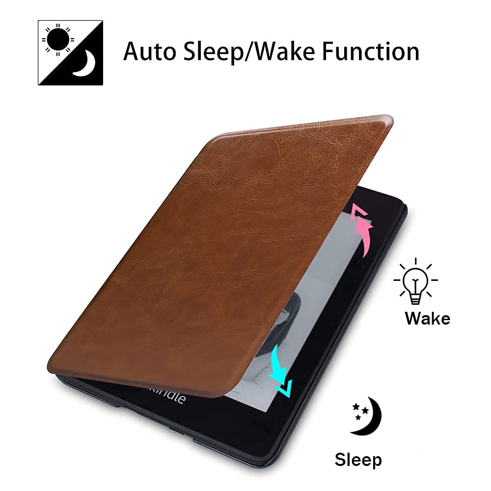 SCSVPN for 6'' Kindle Paperwhite Case 10th Generation 2018 Model No. PQ94WIF with Hand Strap, Auto Sleep/Wake - Slim Lightweight Durable Premium PU Leather Sleeve E-Reader Protective Cover (Brown)