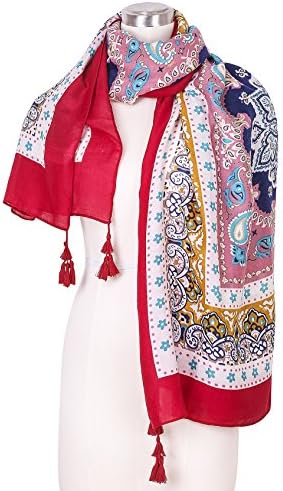 DRESSOLE Women Boho Travel Wrap Shawls Cotton Linen Oversized Retro Poncho Scarf Pashmina Wine Red Color