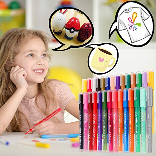 Kidwill Acrylic Paint Marker Set, 28 Colors Water Based Paint Pen