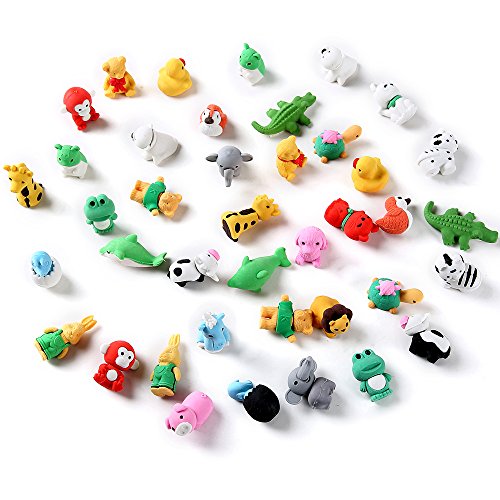 MoloTAR 20 Animal Collectible Set of Random Adorable Novelty Erasers - Amazing Variety with No Duplicates - FUN Toys Best for Party Favors