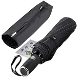Anntrue Travel Umbrella Windproof, Auto Open Close Compact Umbrellas for Women and Men Teflon Coating with 10 Rib Construction, Zipper Pouch (Black)