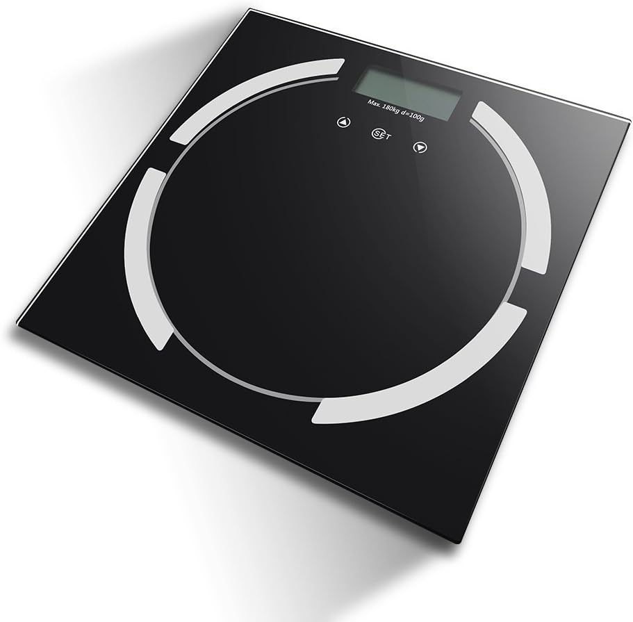 Digital Bathroom Scale-- Measures Weight, Body Fat, Water, Hydration, Muscle Store up 10 Users information Weight up to 180kg 400lb (Black 1)