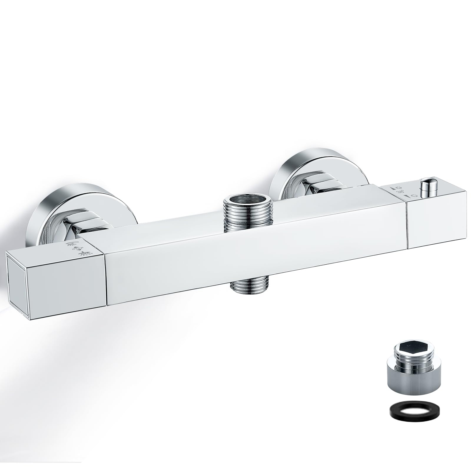 Square Thermostatic Shower Mixer Bar Two Outlet, Brass Twin Outlet Shower Mixer Bar Valve with TOP 3/4" BSP (26.4mm) + Bottom 1/2" BSP (21mm)