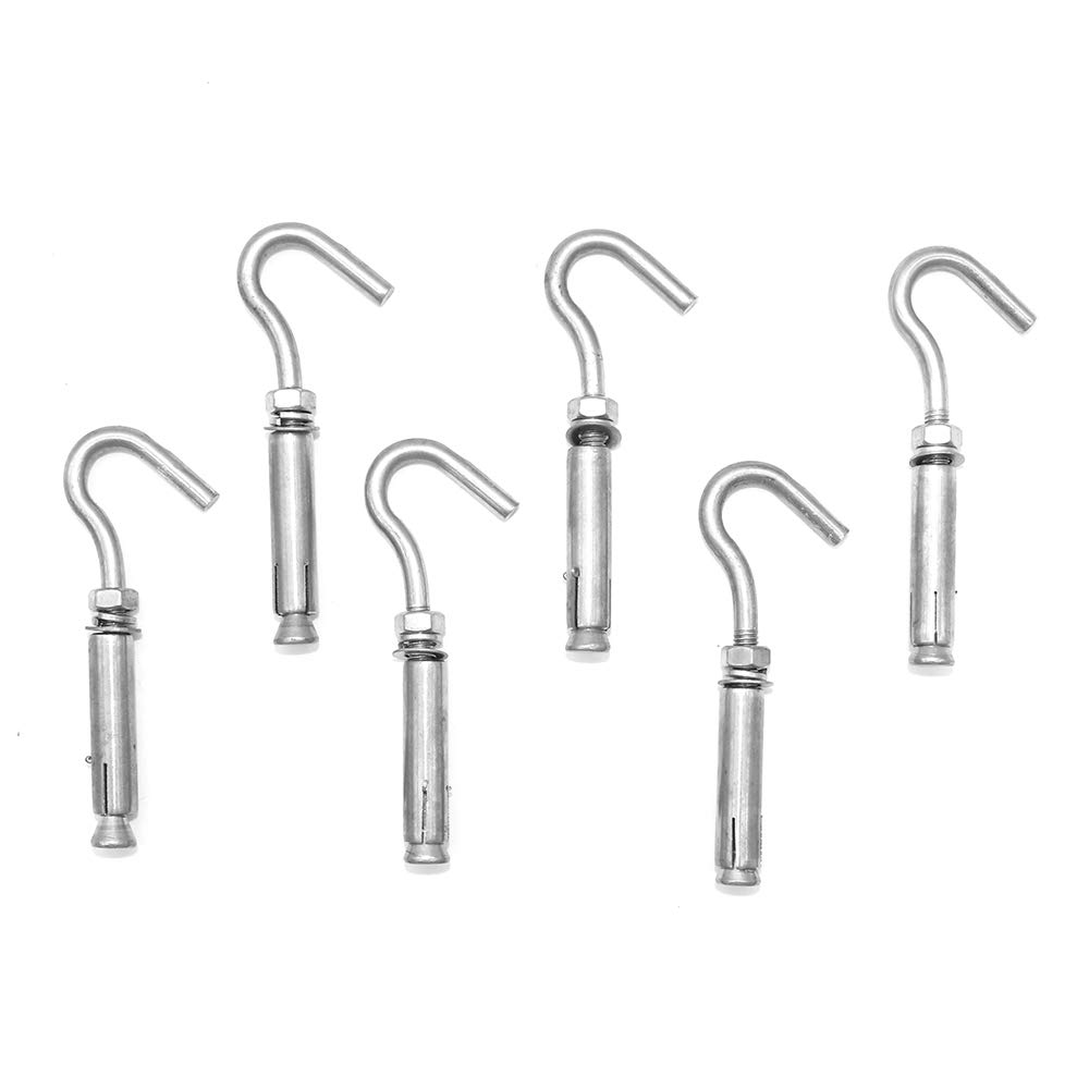 POFET 6Pcs M8 304 Stainless Steel Open Cup Hook Expansion Screw Bolts,Screw Durable Fastness Punching Bag Sandbag Buckle Hook