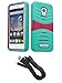 Alcatel OneTouch Pixi Charm LTE - Teal / Pink [Symbiosis Armor] Kickstand Case, Atom LED and Sync & Charge Micro USB Data Cable [3 ft.]