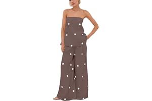 calbatic Women Polka Dot 2 Piece Outfits Spot Strapless Tube Top High Waist Wide Leg Pants Lounge Set Summer Tracksuit