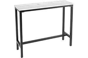 Mr IRONSTONE 47 inch Bar Table, White Pub Table Kitchen Dining Coffee Table High Writing Computer Table with MDF Top Covered with Laminate Marble (Indoor USE ONLY)