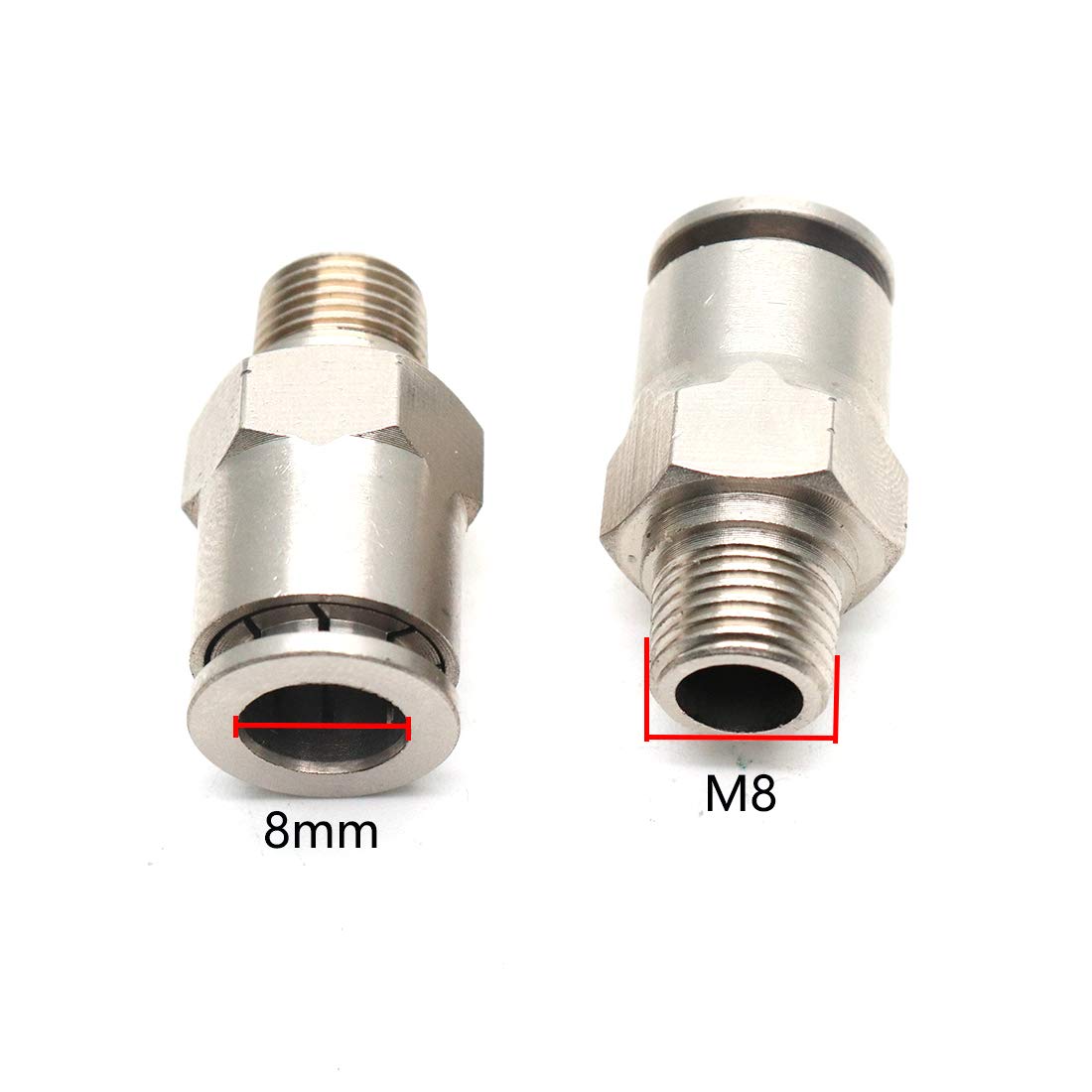 Sydien 6 Pcs 8mm to M8 Male Thread NickelPlated Brass Pneumatic Push