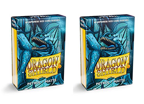 Dragon Shield Bundle: 2 Packs of 60 Count Japanese Size Mini Matte Card Sleeves - Matte Petrol