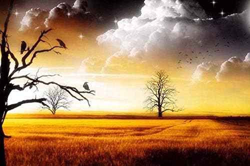 Yellow Field Tree Landscape Full Drill Diamond Painting 5D Diamond Painting Embroidery DIY Diamond Painting Kit for Living Room Home Wall Decoration