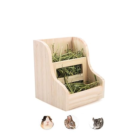 Pet Rabbit Cage Hay Feeder Guinea Pig Wooden Double Use Rack