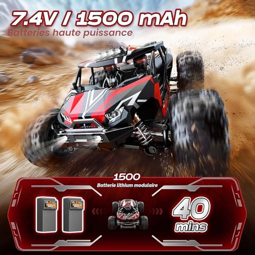 Womaqu Brushless Adult Remote Control Car 1:14, RC Car 4x4 68 km/h with Roll Cage and Reinforced Chassis, 2 LiPo 2S Batteries, Double Tyre Set, Radio Controlled Car Compatible 3S