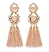 Bohemian Tassel Chandelier Dangle Earring For Women Girl Piercing Earring Clip On Earrings Long Drop Statement Earrings (clip on earring gold)
