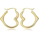 10K Yellow Gold Sideways Open Heart Hoop Earrings
