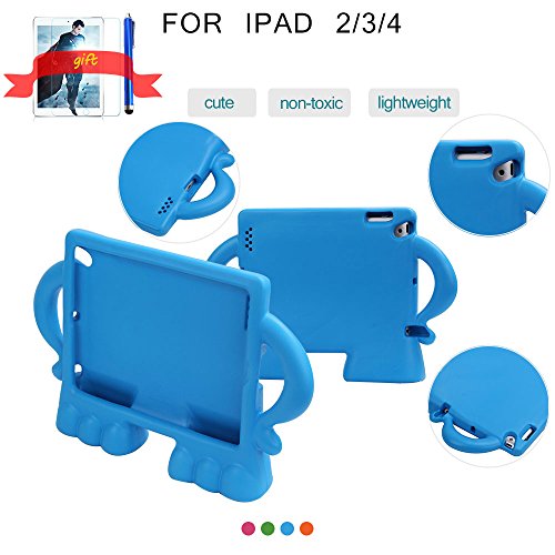Qihang(TM) EVA Kids Light Weight Friendly Shock Proof Stand Case Cover for iPad 2 3 4 Generation(gift for a stylus pen+a protect film) (Blue)