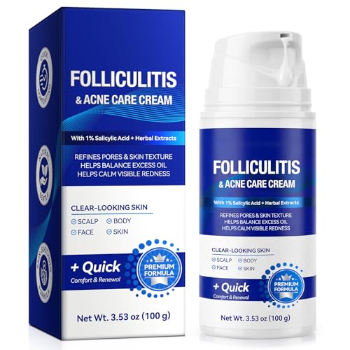 Folliculitis Cream 100g, Multi-Purpose Cream for Oily & Blemish-Prone Skin, Gentle Herbal Care for Smooth, Calm the Look of Redness, help reduce excess oil appearance, Suitable for Scalp, Face & Body
