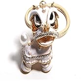 LXSSLY Chinese Lion Keychain, Diamond Rhinestone Crystal Car Keychains, Bag Backpack Accessory for Men Women