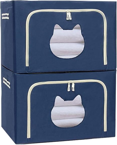 Amazon 収納ボックス 66l 窓付き収納ボックス 猫型 前開き 窓付き 折りたたみ ワイヤー入り 積み重ね 布 大容量 衣類 収納 ケース 2個セット 50 40 33cm 収納ケース ボックス オンライン通販
