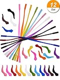 Hestya 12 Pieces Kids Silicone Eyeglass Strap with 12 Pairs Ear Grip Hooks Anti-Slip Retainer Cord Holder for Glasses Sunglasses, 12 Colors