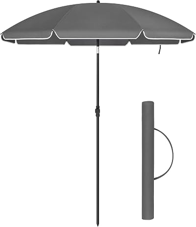 SONGMICS 2 m Parasol Beach Umbrella UPF 50+ Grey GPU065G01