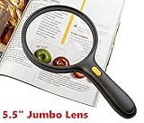 EasyLifeCare Super Large 5.5 inch 2X Round Handheld LED Magnifier - Ergonomic Easy Grip Magnifying Glass with 3 LED Light - Lightweight Portable Super Clear Loupe with Illuminated Lens - Comes With Carry Pouch and Lens Wipe - 100% LIFETIME WARRANTY
