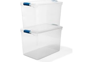 Homz Heavy Duty Modular Clear Plastic Stackable Storage Tote Containers with Latching and Locking Lids, 112 Quart Capacity, 2