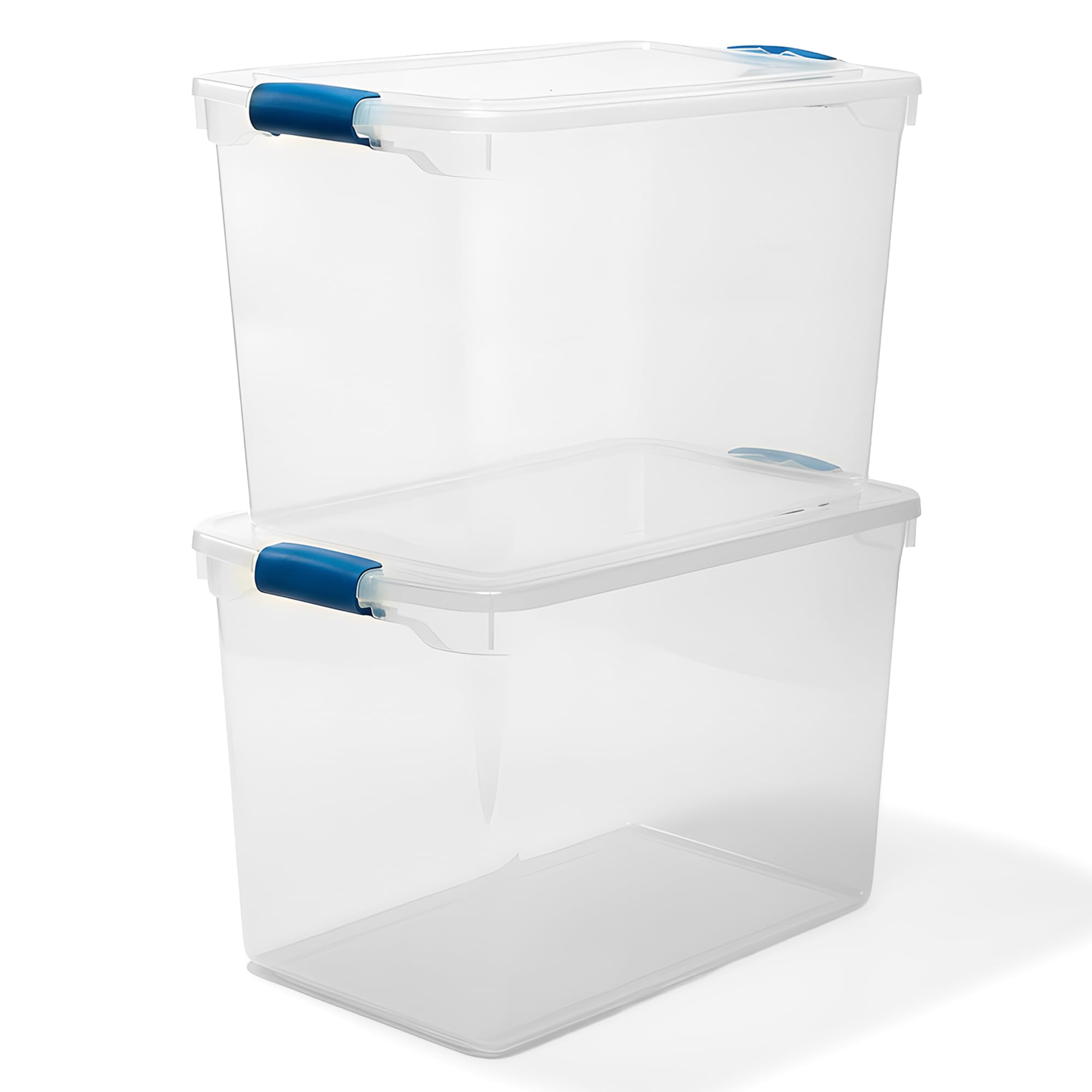 Photo 1 of (only one)(see all images) Pack Latching Lid, Clear Plastic Storage Organizer Bins, 112 Quart, Blue Latch - Stackable Organizing Container