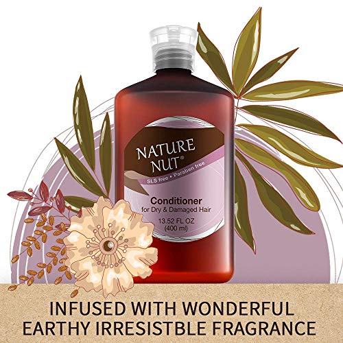 Nature Nut Dry & Damaged Hair Repair Shampoo + Hair Conditioner. Hypoallergenic 5 Nut Natural Blend Moisturizer Hydration Boost Formula
