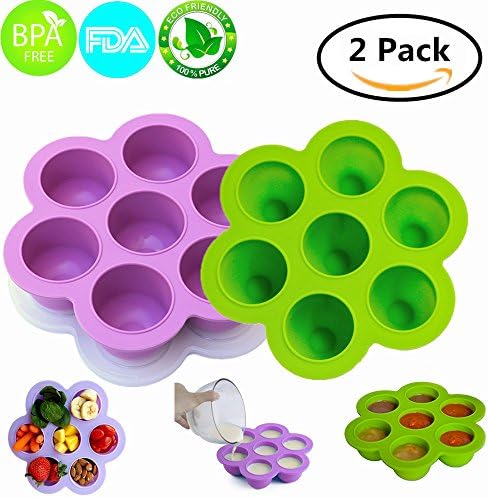 MerryMore Silicone Storage Container and Baby Food Freezer Tray with Lid Silicone Egg Bites Molds for 5/6/8qt Instant Pot- BPA Free, Premium 100% FDA Food Grade Silicone 2 Pack (Green+Purple)