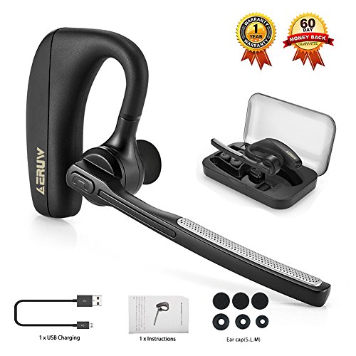 Bluetooth Headset Wireless Headphones, Bluetooth V4.1 Ear Hanging Earpiece with Mic Mute Switch, Handsfree Earphone Business Trucker Driving Compatible for iPhone Android Cellphone ERUW® [Include Portable Storage Case] (K10_headset)