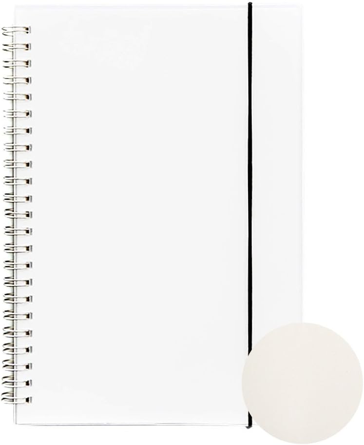 Ya Jin A5 Matte PP Cover Silver Double Coil Ring Spiral Notebook Diary Blank Dot Grid Line Inside Paper, Transparent-Blank