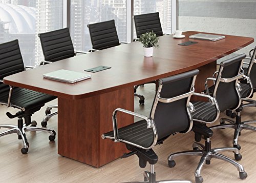 8ft - 26ft Modern Boat Shaped Conference Room Table with Cube Bases, Meeting Boardroom, Office Space (10ft w/ 2 Power Modules, Espresso)