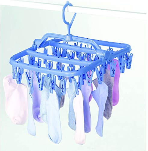 HAPY SHOP Foldable Laundry Hanger Drying Rack,Plastic Laundry Clip with 32 Clips,Clip Hanger Drip Drying Hanger Underwear Hanger with Clips for Socks, Bras, Lingerie, Clothes,Towel,Scarf,Blue - Thumbnail 5