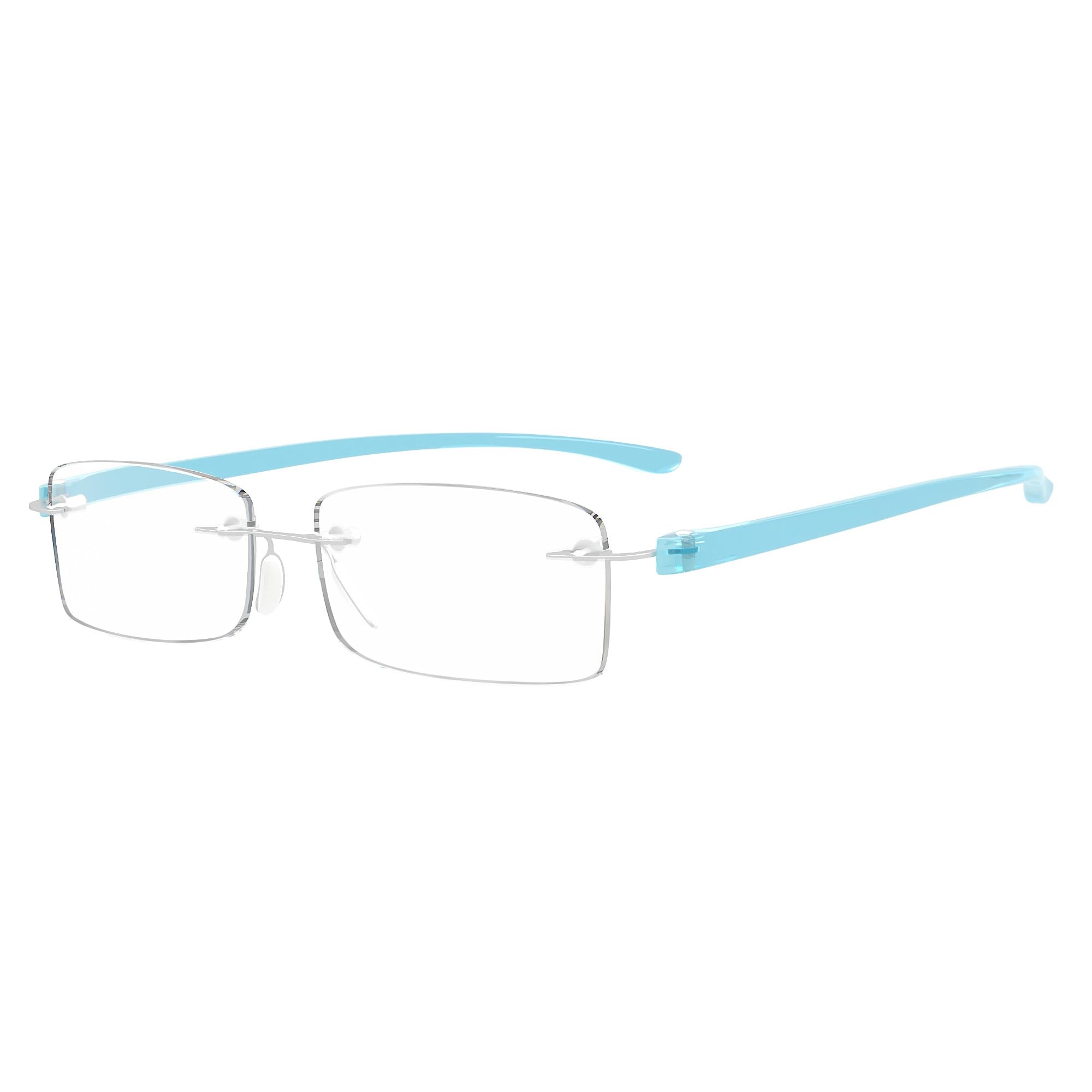 Eyekepper Small Lenes Rimless Reading Glasses Women - Frameless Reader Eyeglasses for Men Reading with Blue Arms +3.00