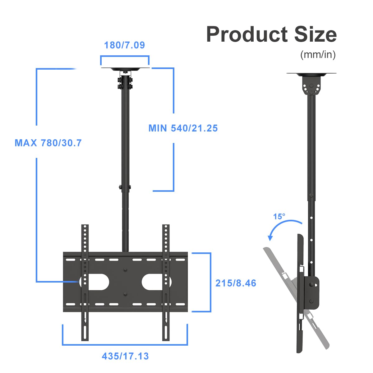 Suptek Ceiling TV Mount Fits Most 26-65 inch LCD LED Plasma Panel Display with Max VESA 400x400mm Loaded up to 45kg/100lbs Height Adjustable MC4602