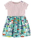 Fiream Girls' Casual Short-Sleeved Striped T-shirt Dress(Red,3T)
