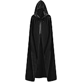 Velvet Cloak with Hood for Men & Women, Hooded Cape Cloak Unisex Halloween Witch Vampire Wizard Raven Cosplay Costume