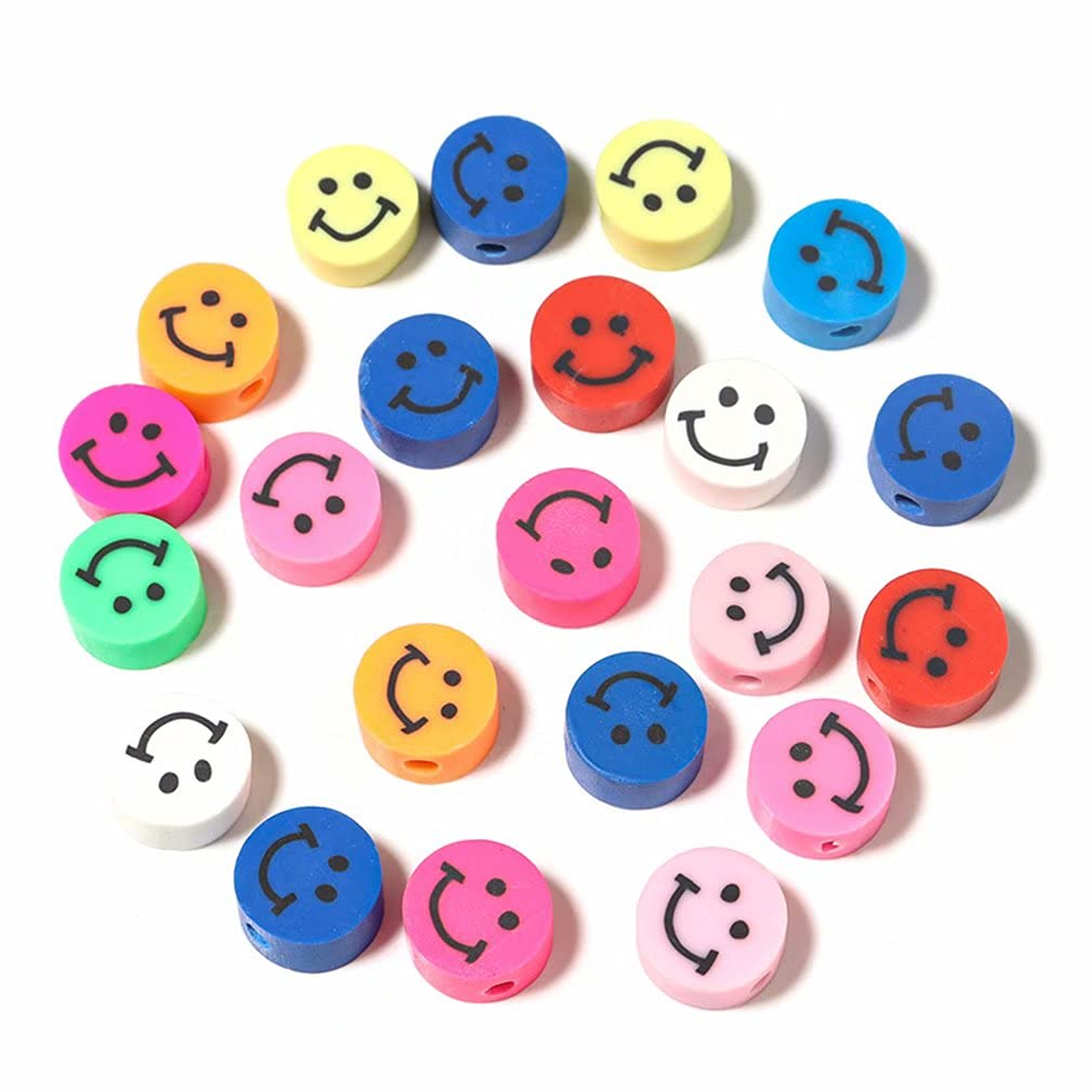 Photo 1 of 100pcs Mixed Polymer Clay Spacer Beads for Women Jewelry Making DIY Bracelet Necklace Hair Clip Accessories (Colorful Smile Face)