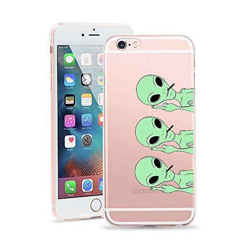 iPhone 6s Plus Case, JICUIKE [Funny Alien] Pattern Print TPU Soft Shell Silicone Protective Skin Clear Ultra Slim Bumper Back Cover For Iphone 6/6S Plus 5.5 Inch [Middle Finger Aliens]