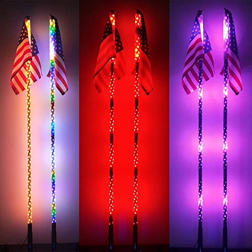 Z8LED 4FT(1.2M) Bluetooth Controll 360° Sprial Rising LED Whips Light With Dancing/Chasing Light LED Antenna Light For Off- Road Vehicle ATV UTV RZR Jeep Trucks Dunes.(2 PCS)