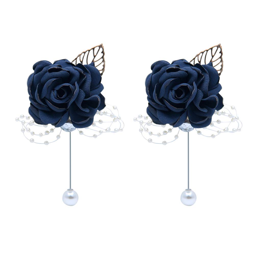 shiwaki 2pcs wedding supplies decoration girl bridesmaid boutonniere prom party boutonniere wedding decoration gift (Dark blue)