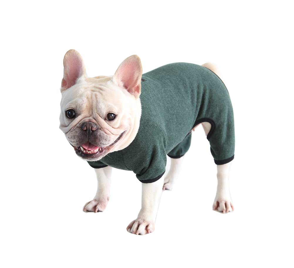Dog Clothes, Dog Pajamas Soft Four-Legged Jumpsuit French Bulldog Clothes Dog Onesies for Puppy Small Medium Dogs (Blackish green, Small)
