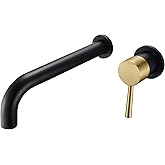 SUMERAIN Wall Mount Tub Faucet Bathroom Bathtub Faucet with Long Tub Filler Spout Black and Gold Finish Single Handle