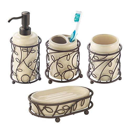 InterDesign Twigz - Vintage Toothbrush Holder for Bathroom Storage - Ceramic Vanilla Cup/Rustic Bronze Wire - 4.1 x 3.7 x 3.7 inches - Thumbnail 3