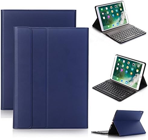 iPad Pro 10.5 Keyboard Case,Genjia Stylish Leather Tablet Smart Cover Auto Sleep/Wake with Ultra-Slim Lightweight Detachable Bluetooth Wireless Keyboard for Apple iPad Pro 10.5 2017 Version -Navy Blue