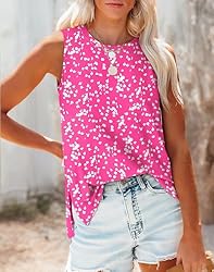 Hot Pink Tank Tops for Women Casual Summer Side