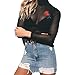 Women Sexy Clubwear Mesh Sheer See Through Long Sleeve Tops Shirts Blouse (Tag M -- US 6, Black)