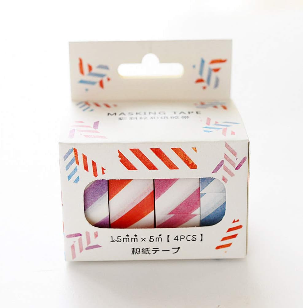 MLIUYY Paper tape 4 pcs Grid Dot color stripe masking tape 15mm decorative adhesive washi tapes for diary album letter DIY tools Stationery,Twill set