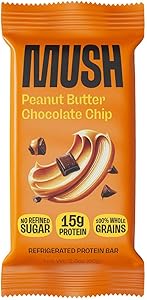 MUSH Protein Bar - Peanut Butter Chocolate Chip - 15g Protein, Good Source of Fiber, Gluten Free, No Refined Sugar, Sustained