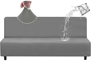 HDCAXKJ 100% Waterproof Futon Cover Full Size Washable Stretch Futon Couch Cover Armless Futon Slipcovers Twin Futon Mattress Cover Protector Futon Bed Slip Covers No Arms (Light Gray, Large)